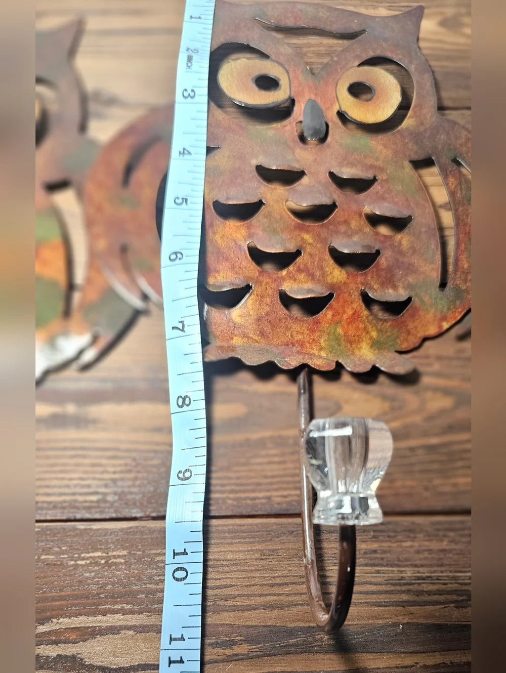 Set of 2 Rustic Metal Owl Wall Hooks Farmhouse Cabin Decor Key Towel Hangers